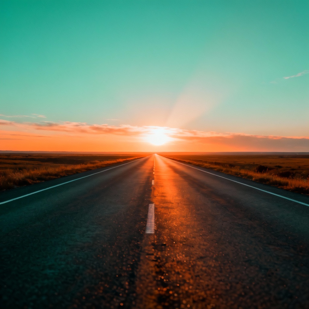 AI freedom wallpaper of an open road and glowing horizon