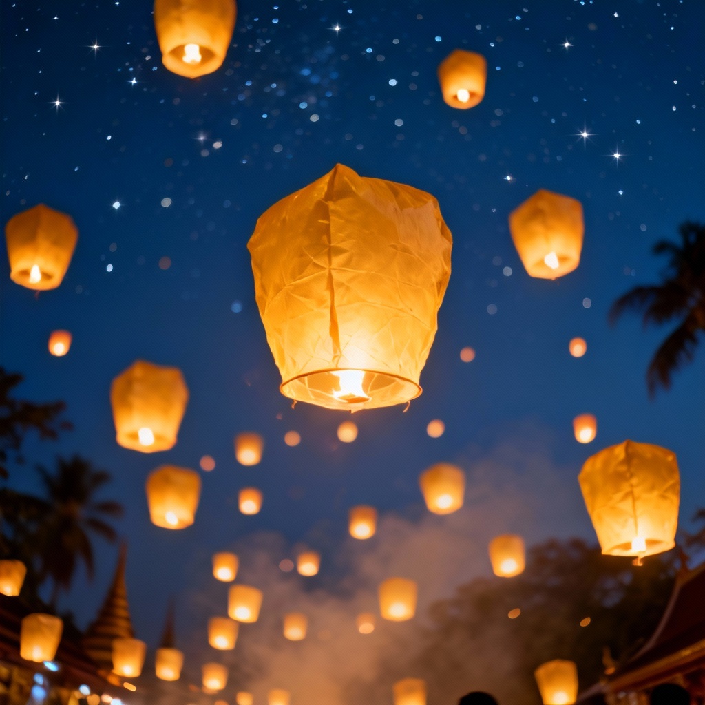 AI golden lantern festival sky background