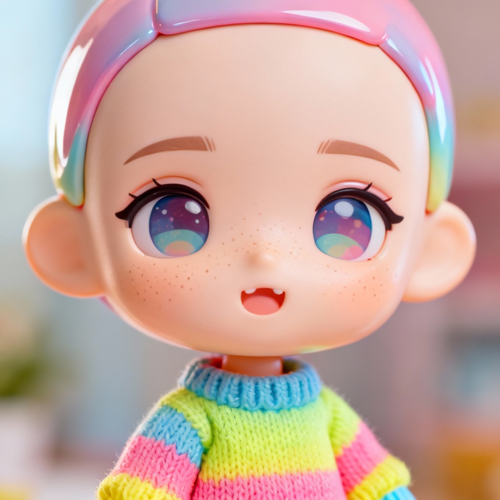 AI chibi doll portrait with oversized head and cute expression