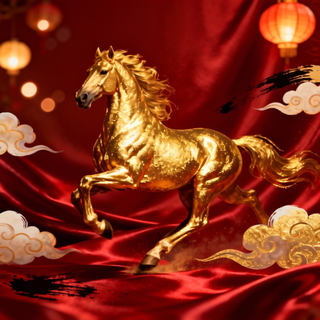 AI Year of the Horse gold foil zodiac illustration