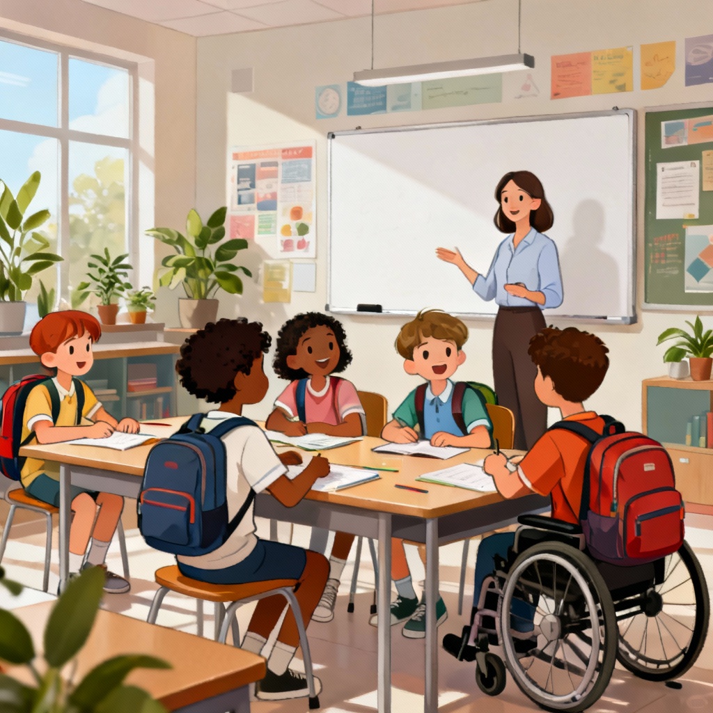 AI generated diverse schoolchildren in a modern classroom