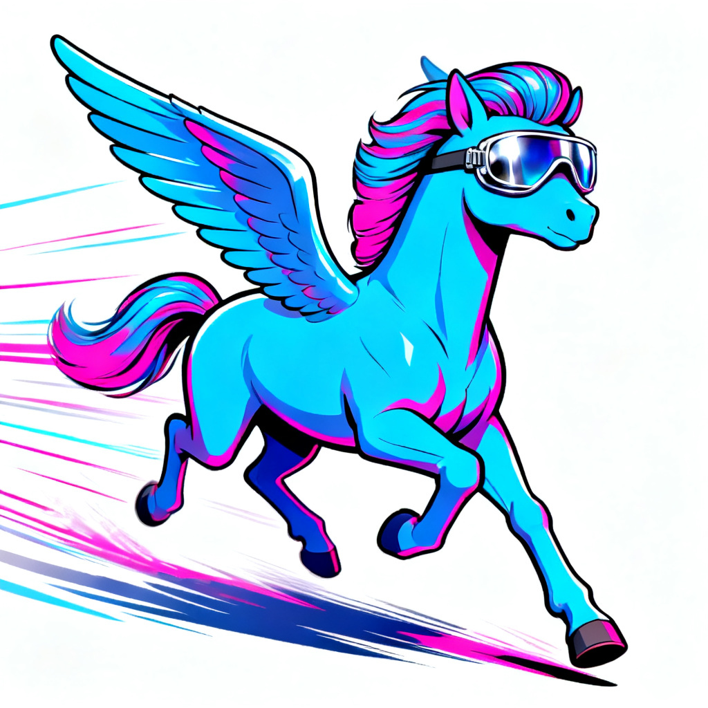 Neon pegasus OC in a dynamic racing pose