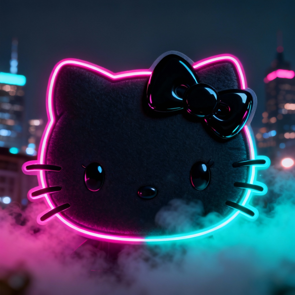 AI dark Hello Kitty neon goth artwork