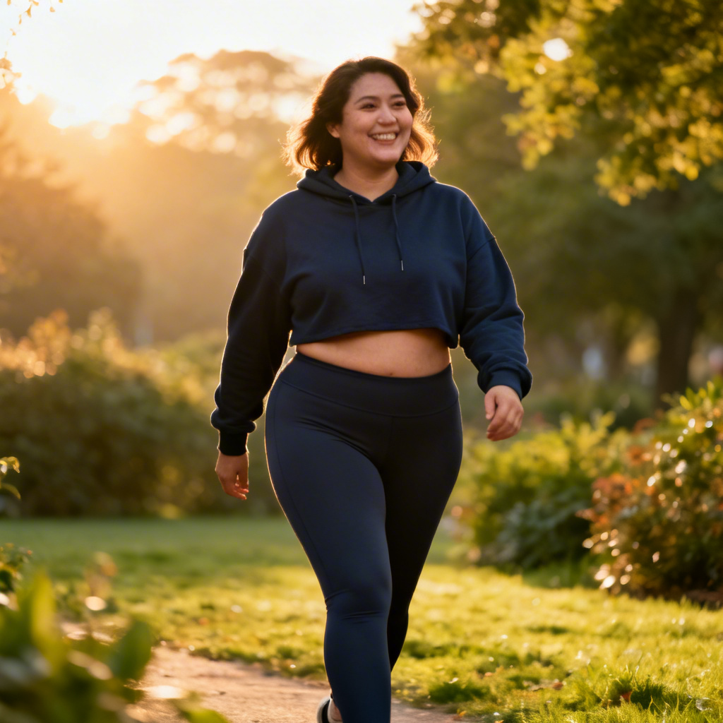 AI chubby girl fitness lifestyle morning walk