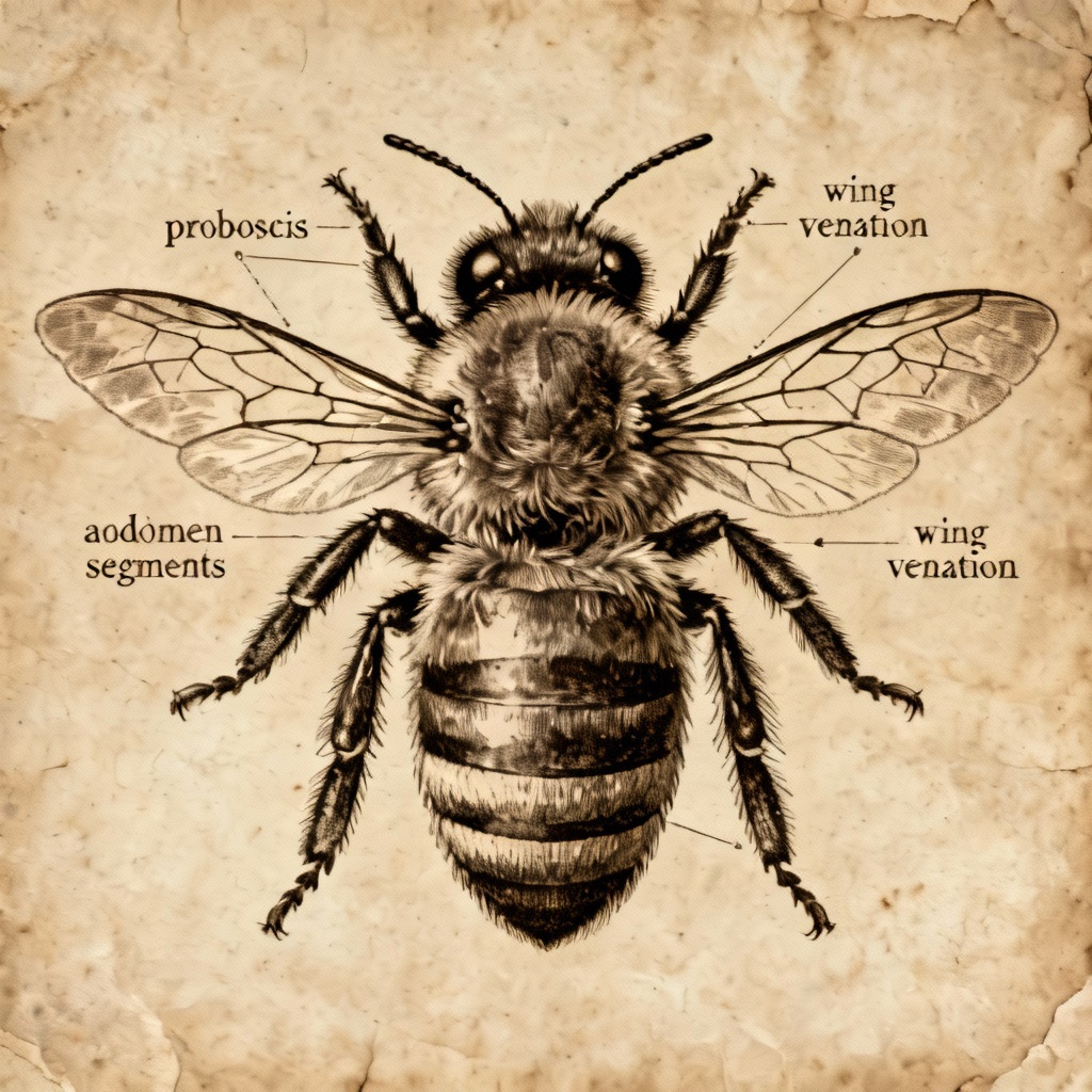 AI Vintage Botanical Bumblebee Illustration