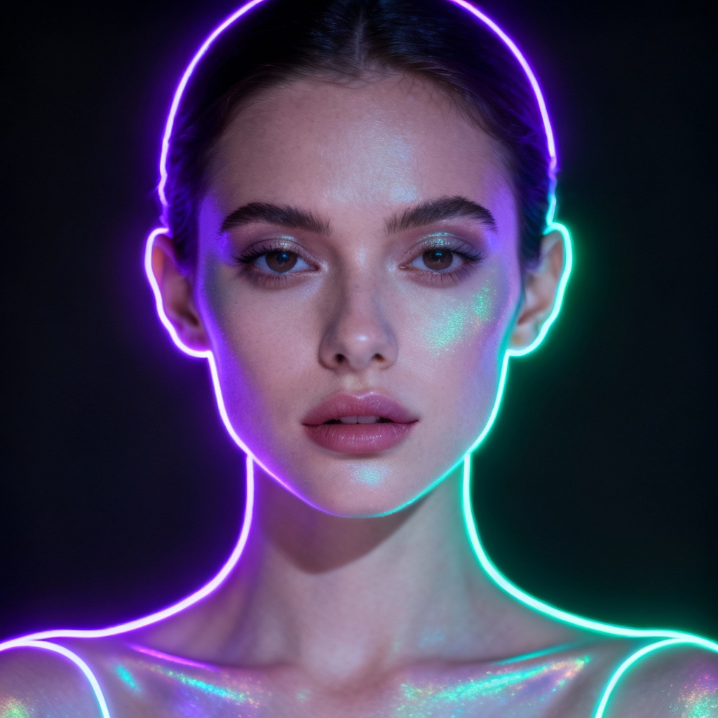 AI neon outline art portrait