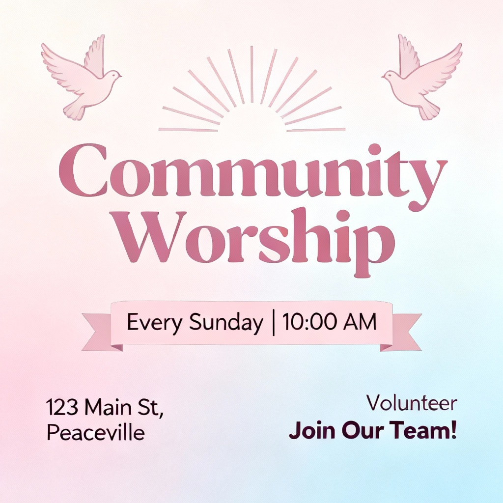 AI church community event flyer with soft gradients and friendly fonts