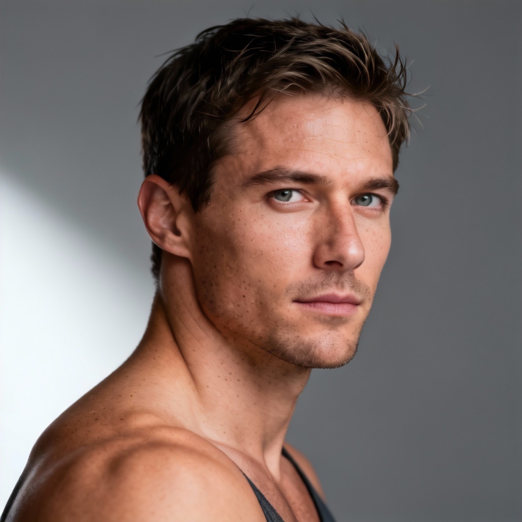 AI male figure studio portrait with dynamic pose