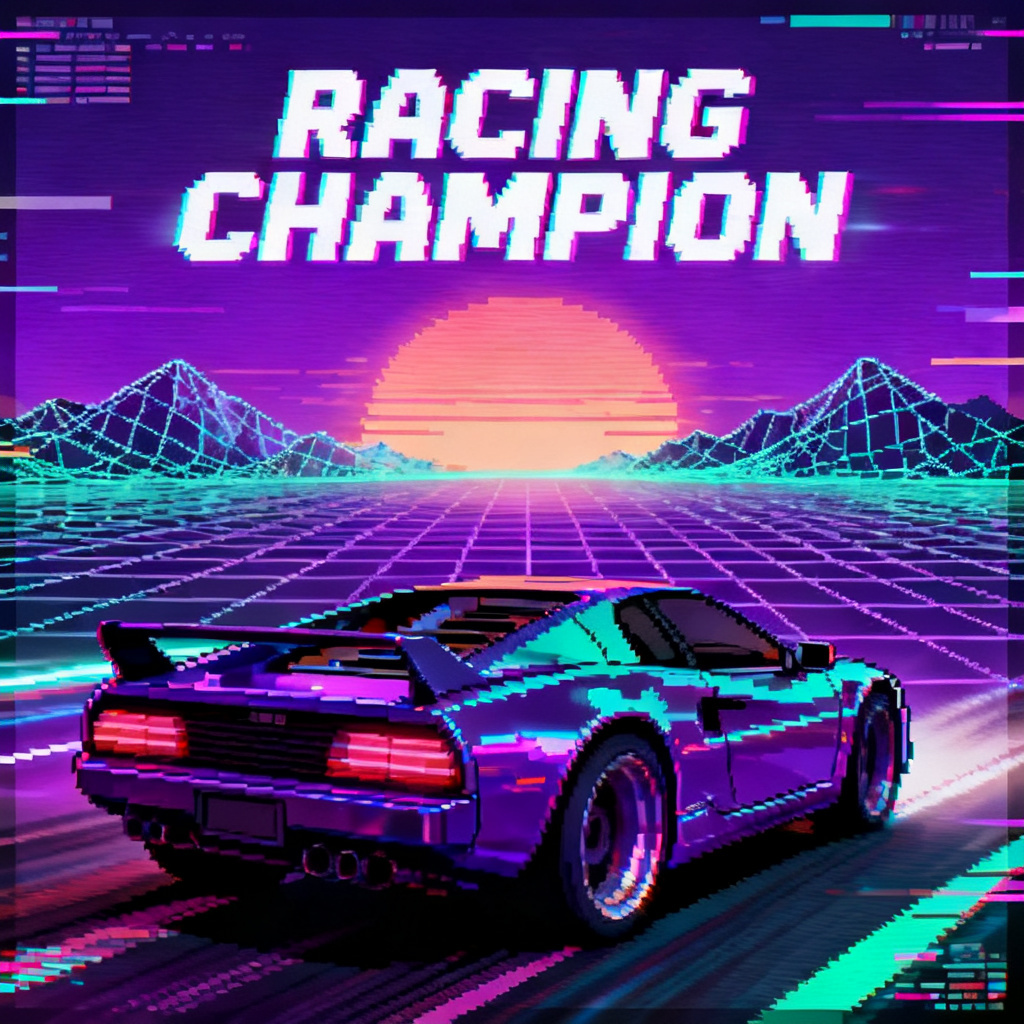 AI retro arcade racing style with neon sunset