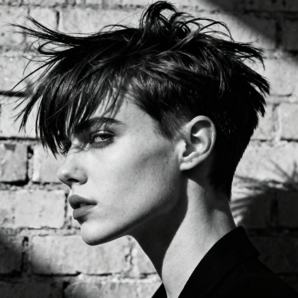 AI windblown pixie messy hair
