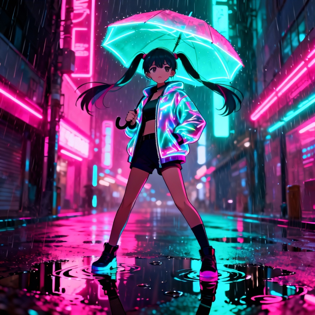 AI cyberpunk anime girl idol in neon city