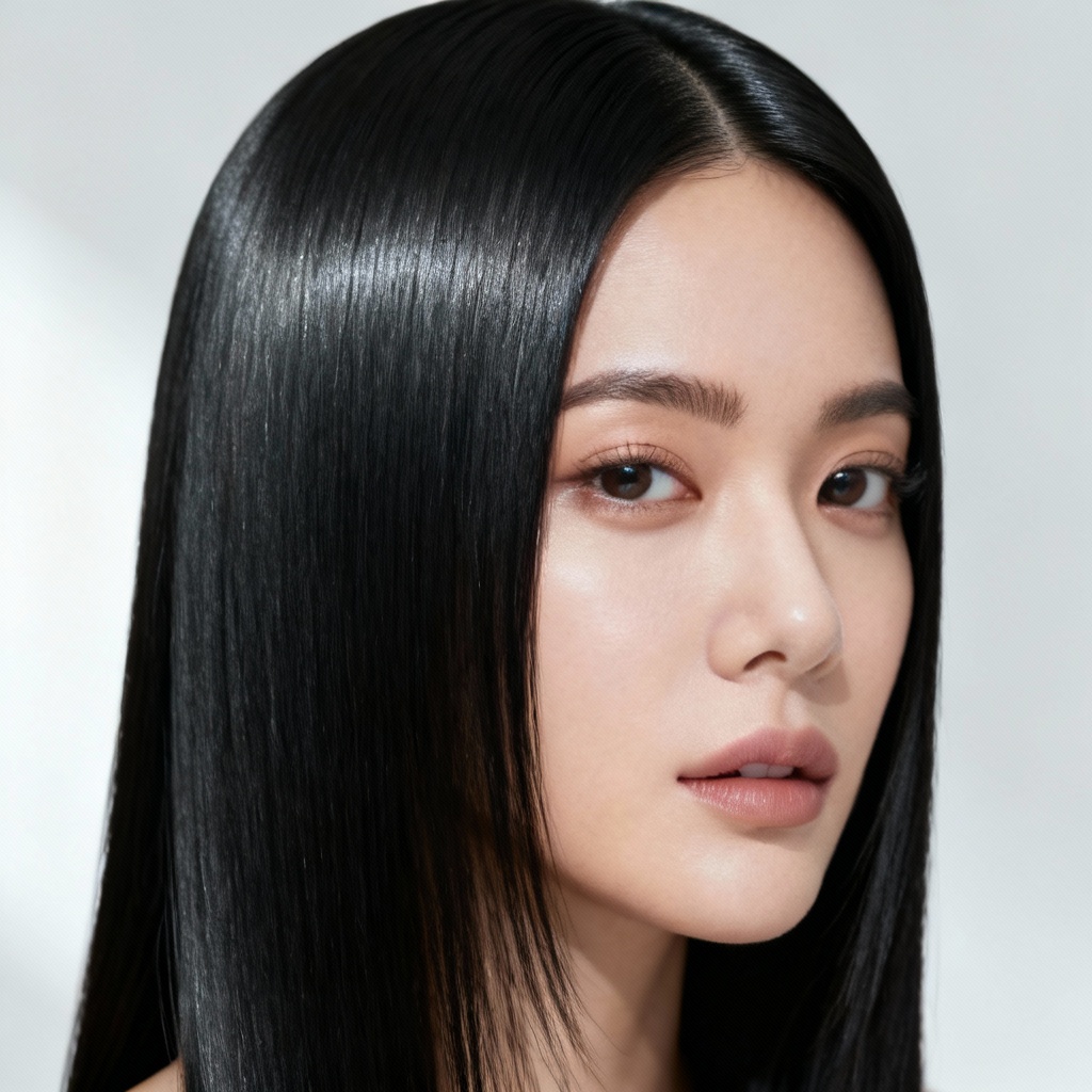 AI straight hair portrait with glass hair finish