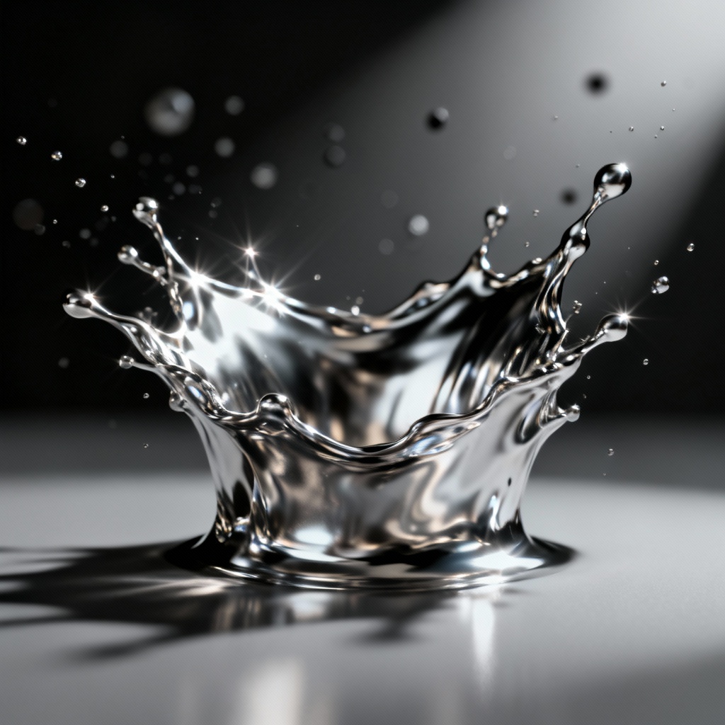 AI liquid metal burst with reflective mercury surface