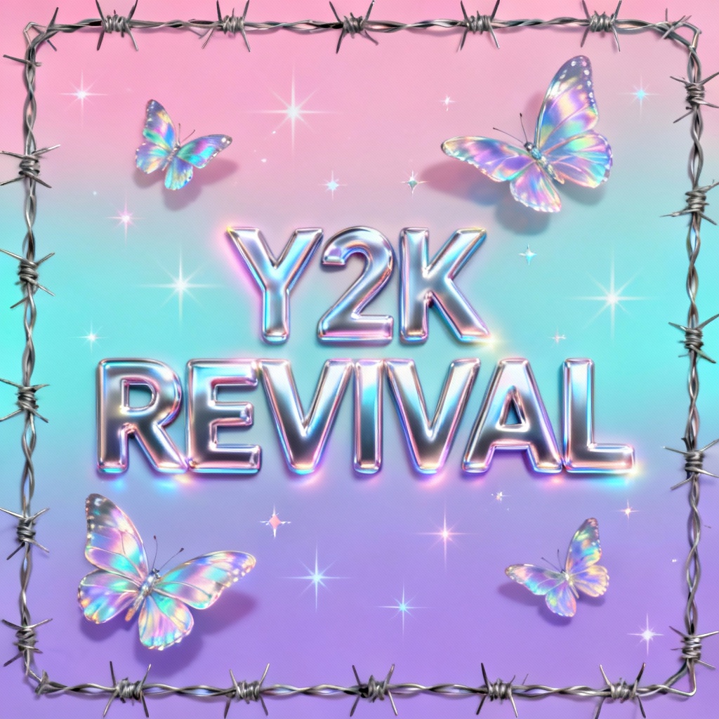 AI Y2K neon chrome butterfly poster