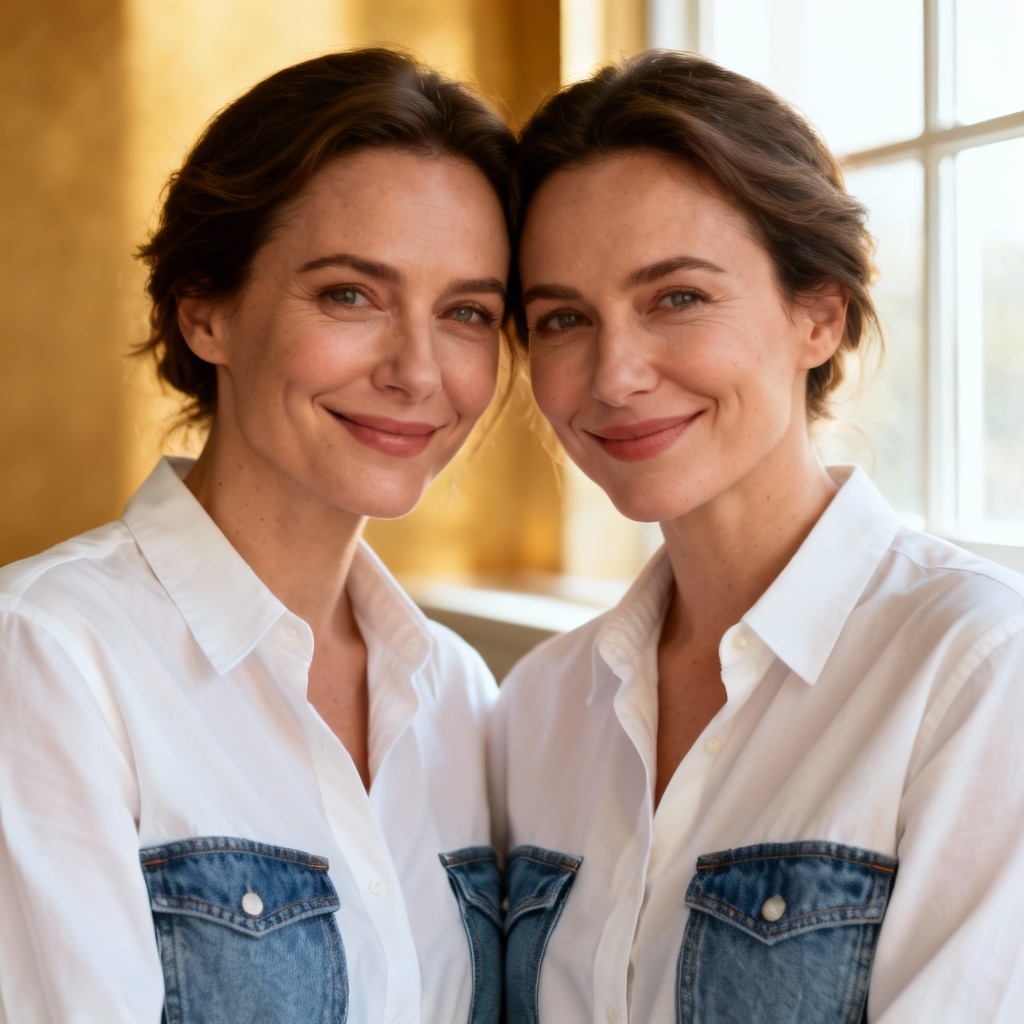 AI twin girls mirrored portrait