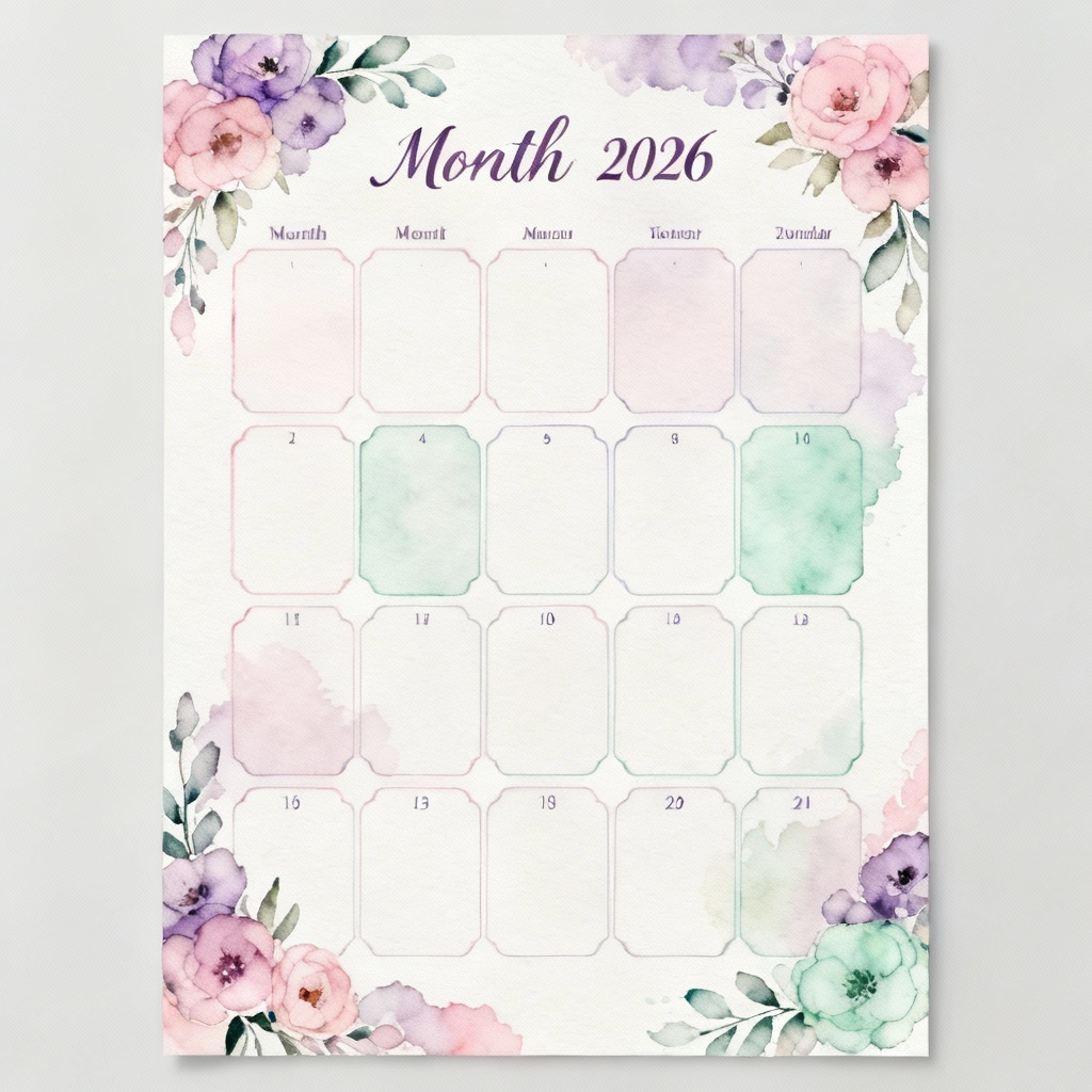 Monthly 2026 Floral Pastel Calendar