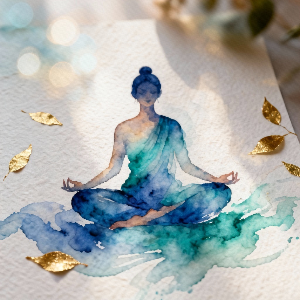 Watercolor style meditation artwork of lotus pose