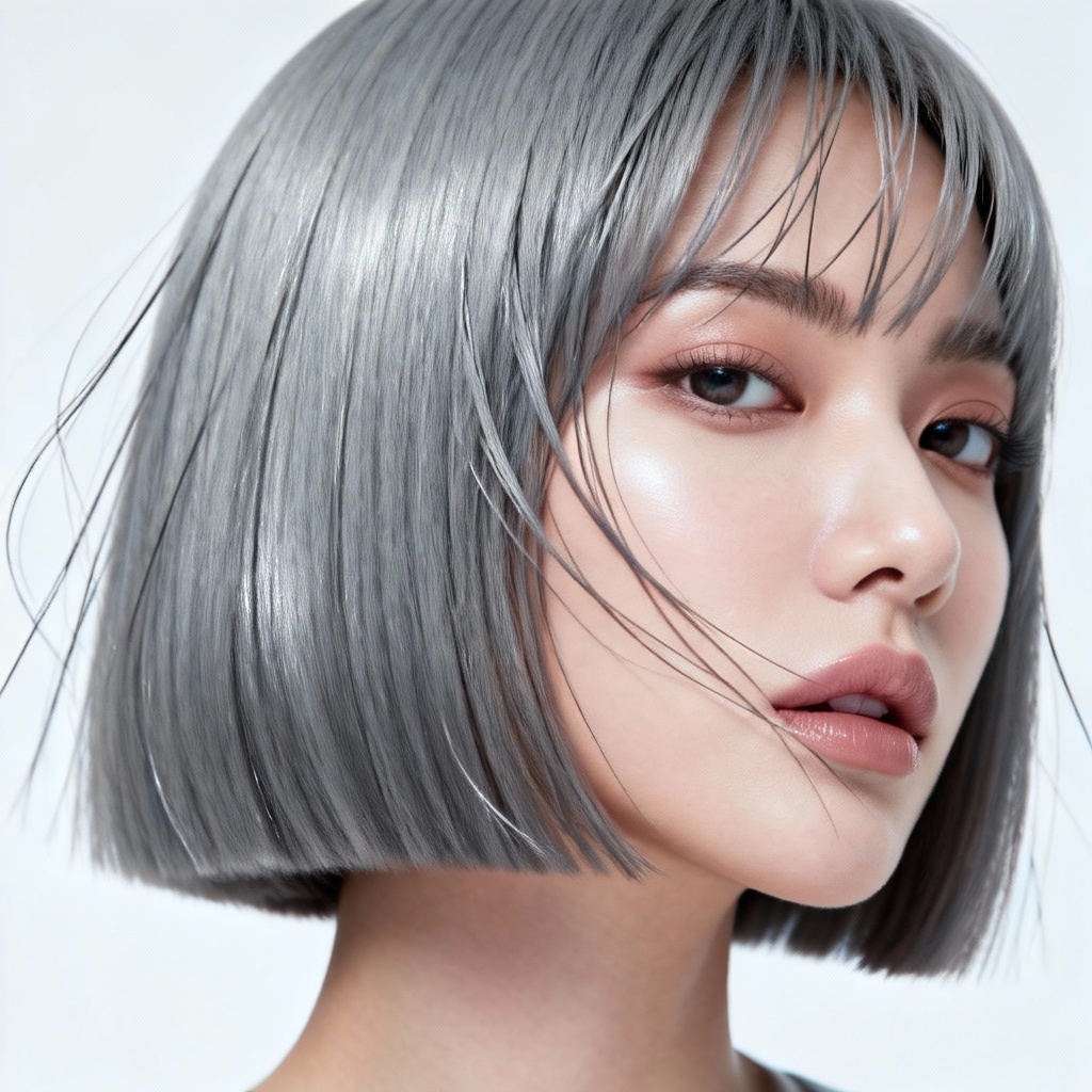 AI ash grey bob hairstyle for women