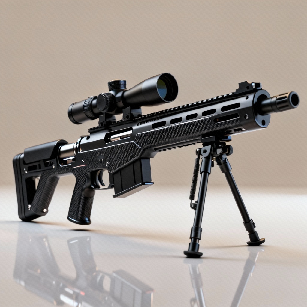 AI sniper rifle concept with carbon fiber chassis and studio lighting