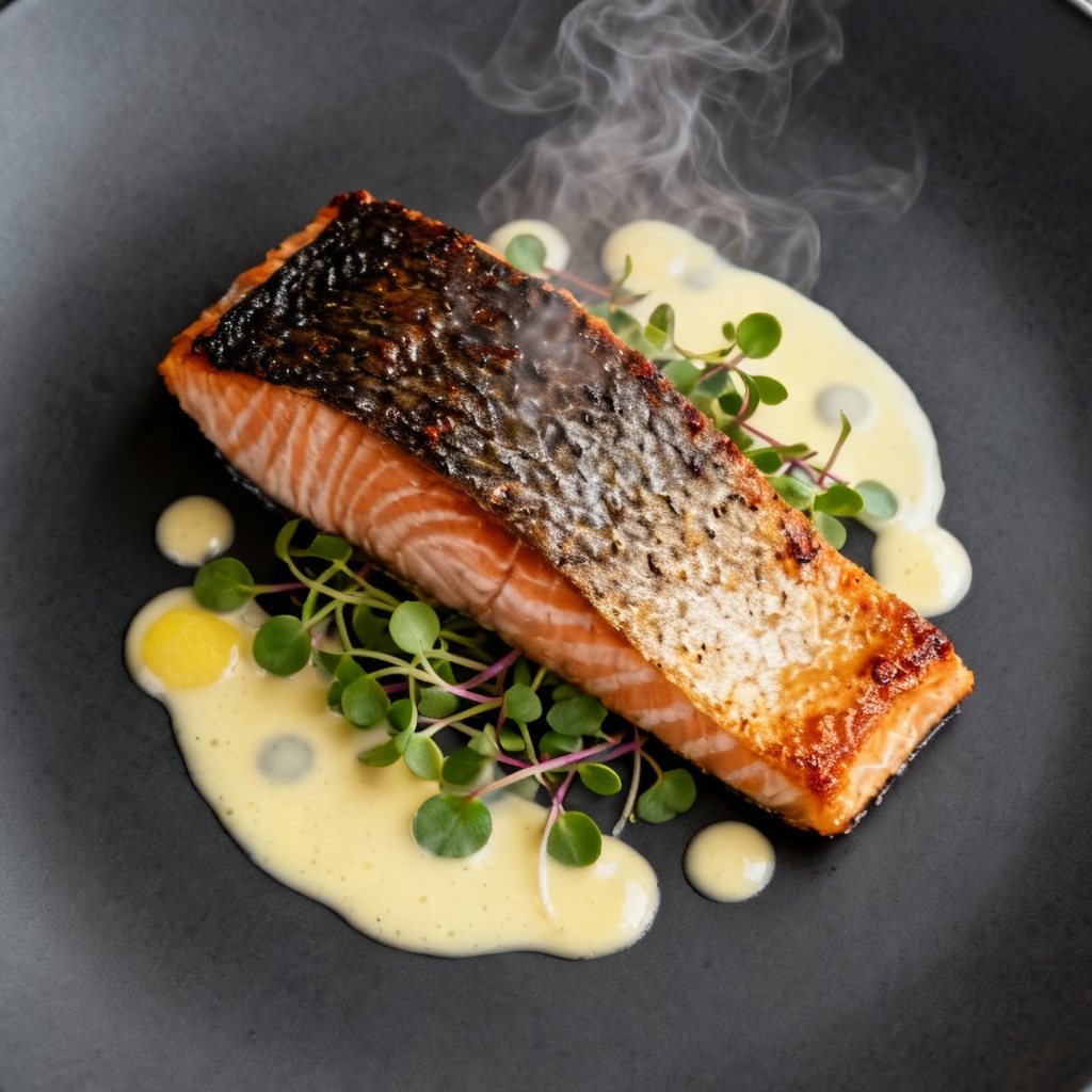 AI-generated gourmet dish overhead photo with elegant plating