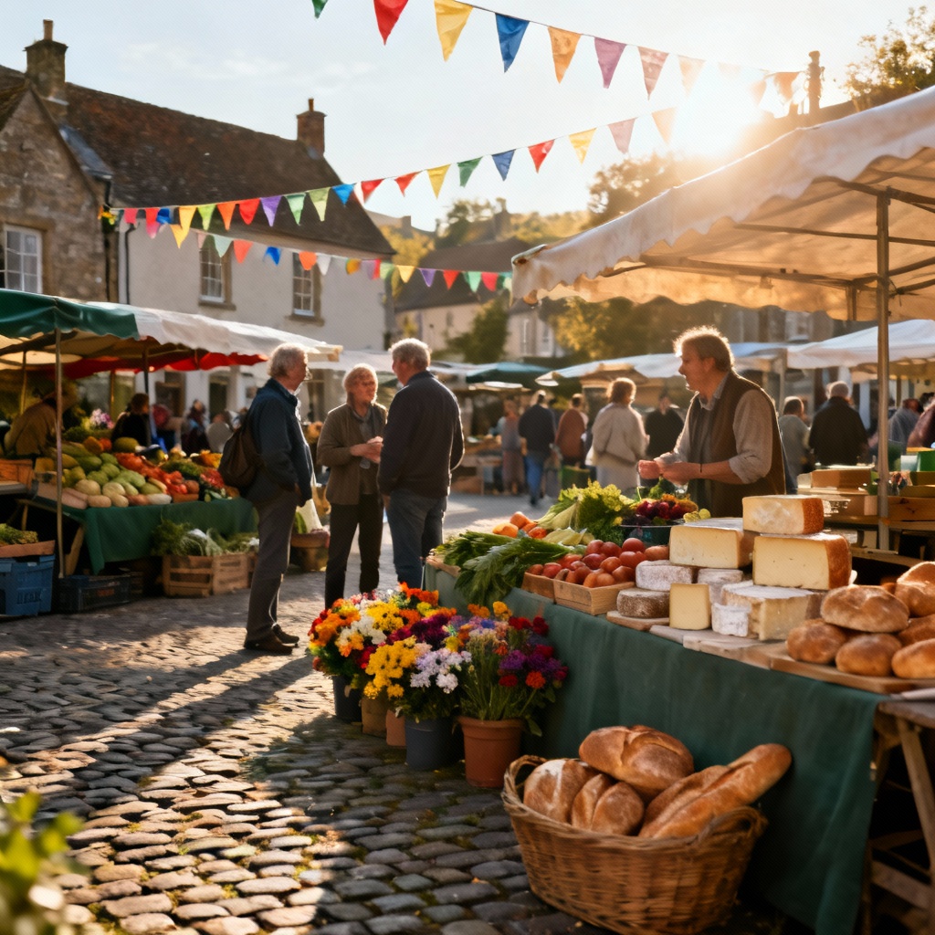 AI vibrant village market with produce and flowers
