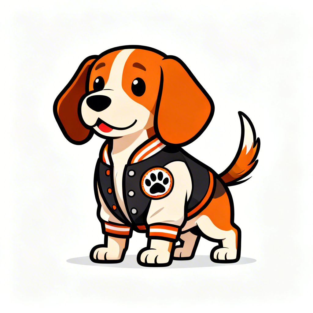 AI cartoon beagle mascot in retro varsity style