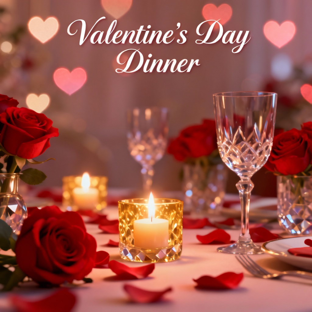 Romantic valentines day background with candles and red roses
