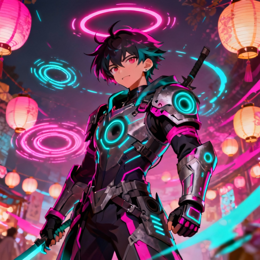 AI sound-themed slayer with flamboyant armor and sonic rings