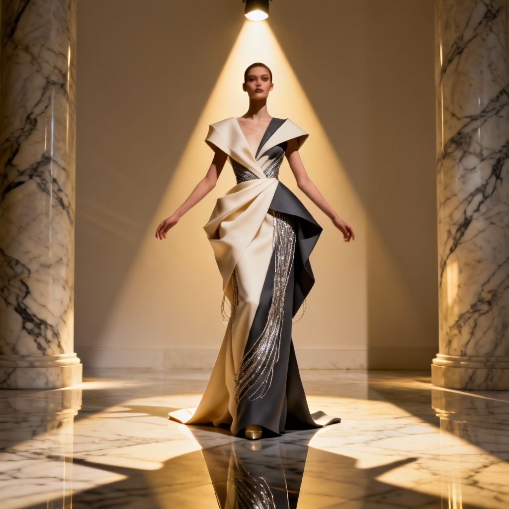 Luxury fashion editorial pose of a virtual influencer