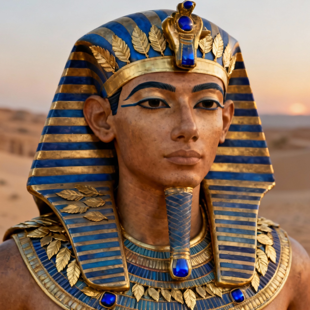 AI pharaoh portrait with golden headdress and regal details