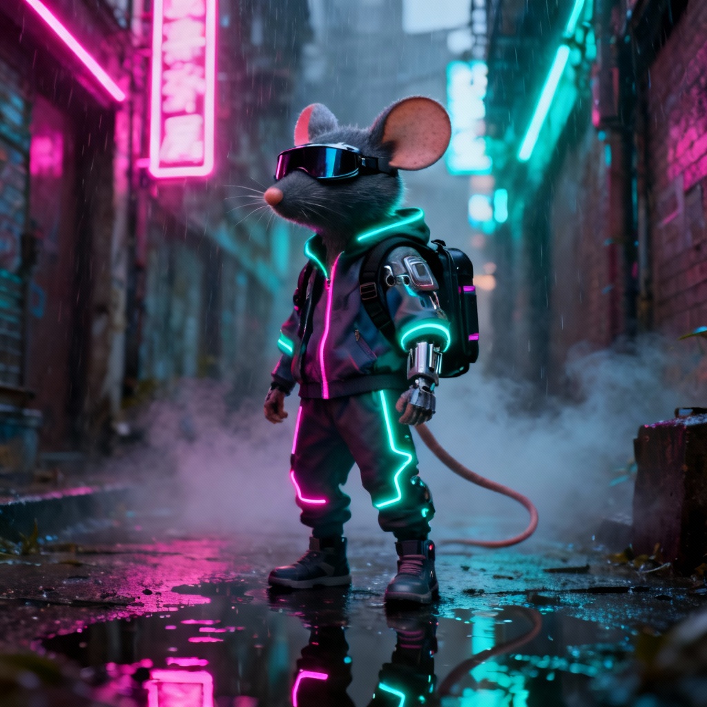 AI cyberpunk mouse with neon lights