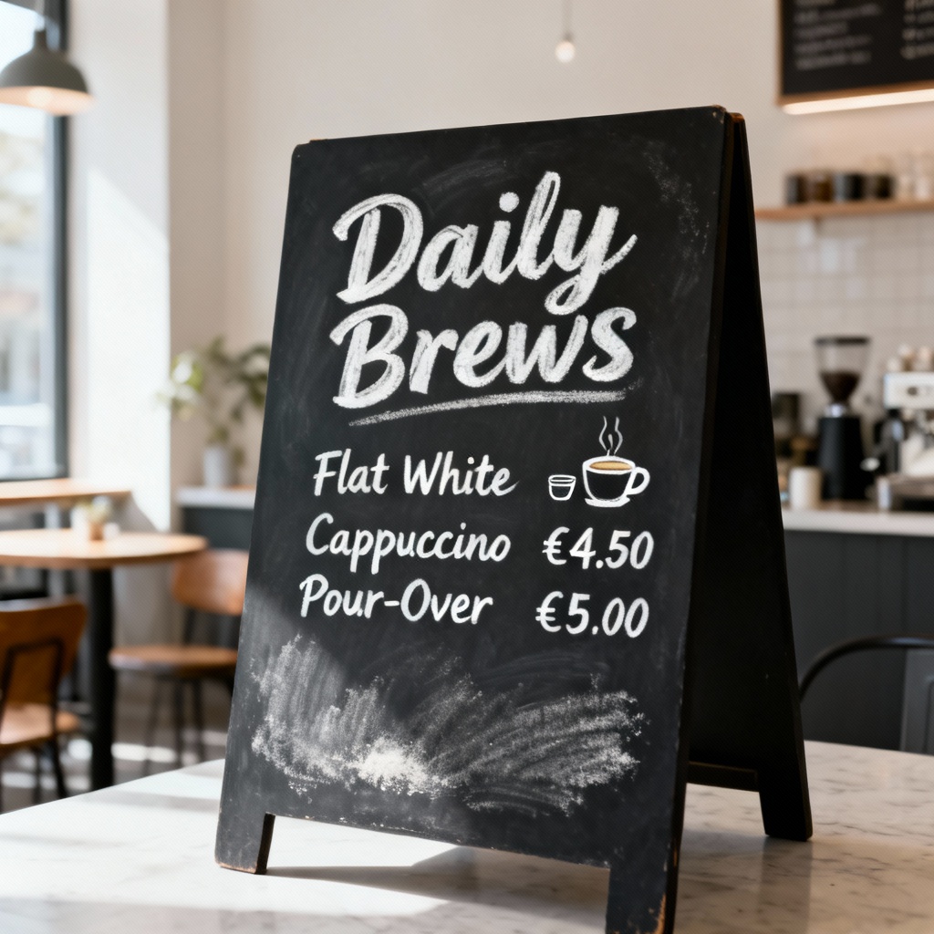 AI chalkboard coffee menu with hand lettering