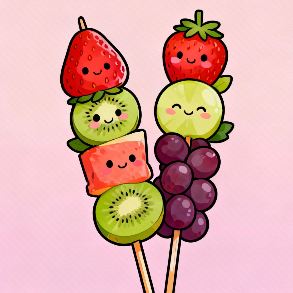 Cartoon fruit kebabs for kids