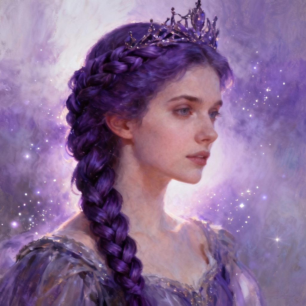 AI fantasy amethyst braided purple hair