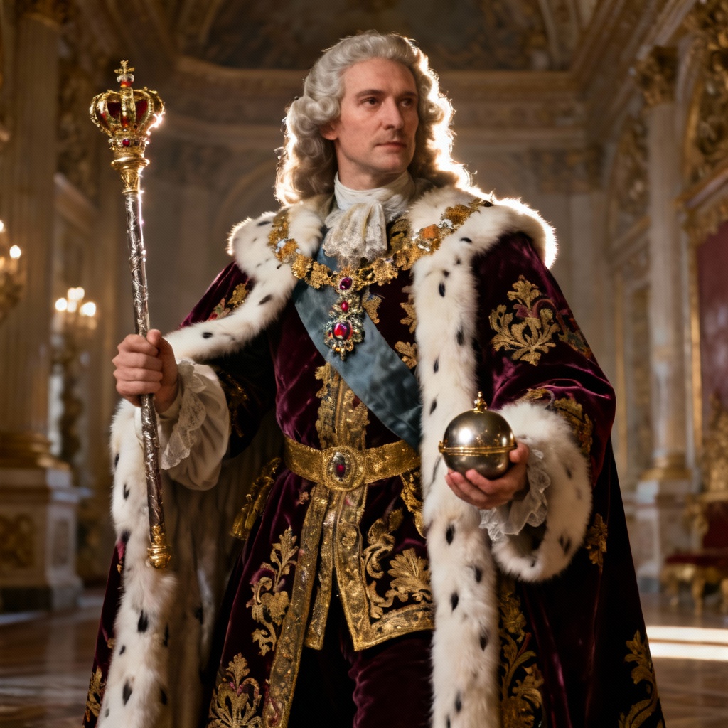 Photoreal portrait wearing coronation ceremonial regalia