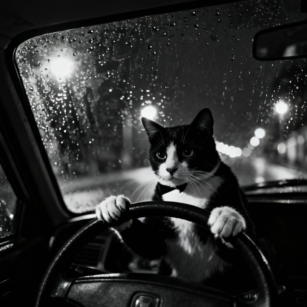 AI Noir Driving Cat Meme