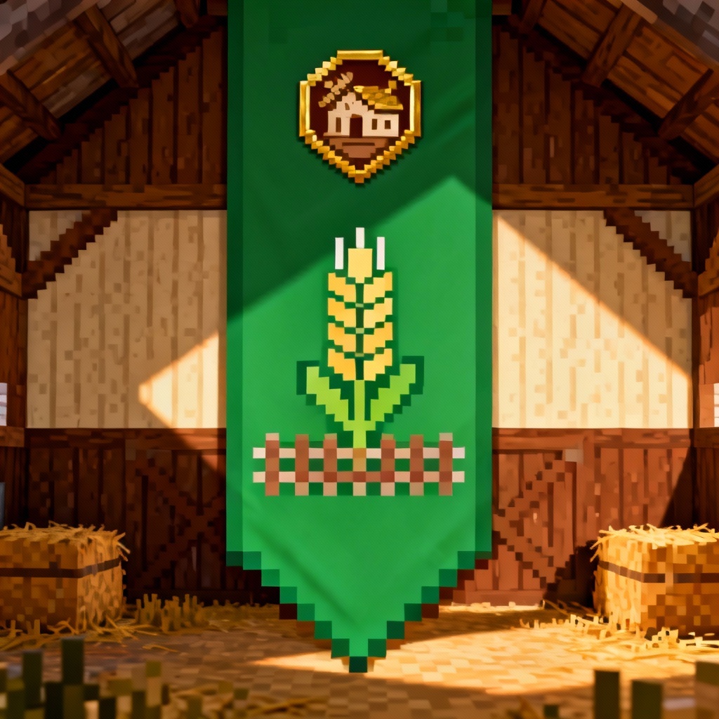 AI Minecraft village emblem banner with emerald green and wheat icon