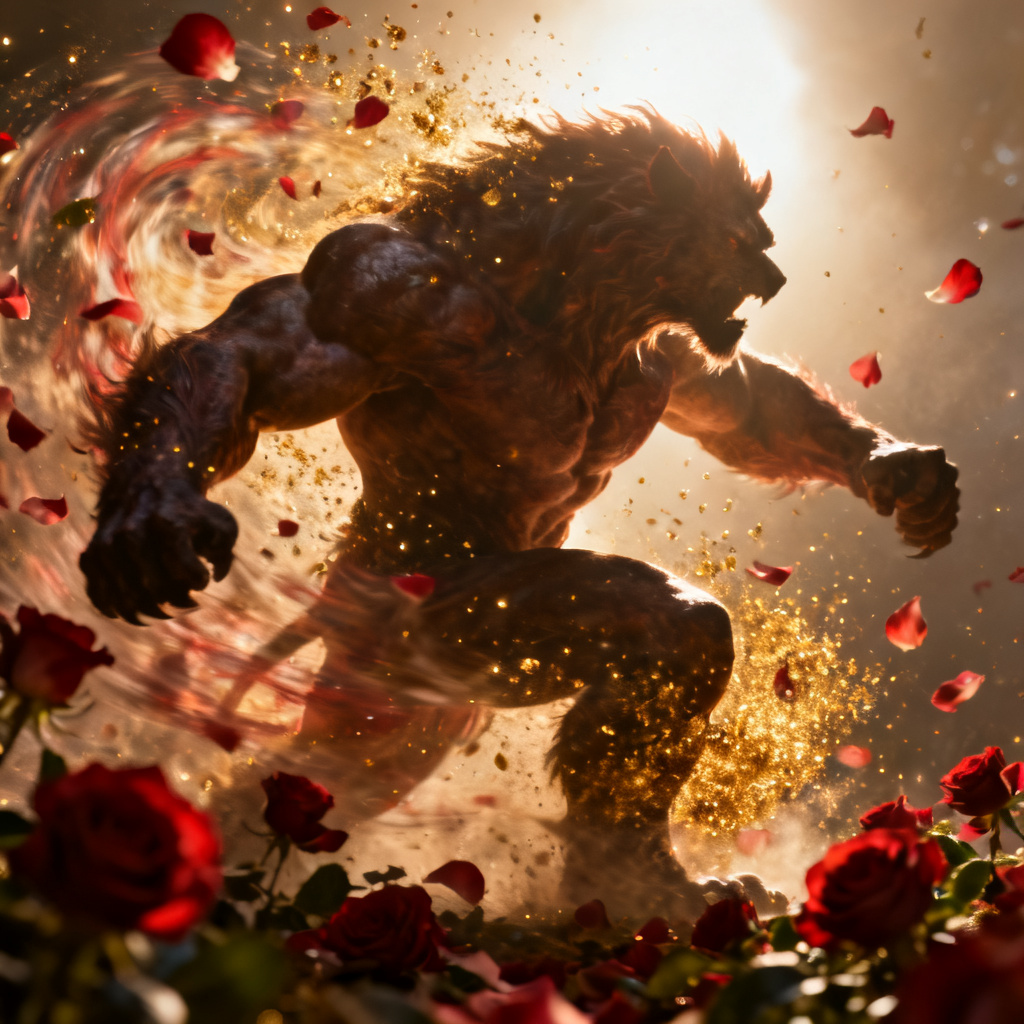 AI beast transformation cinematic scene