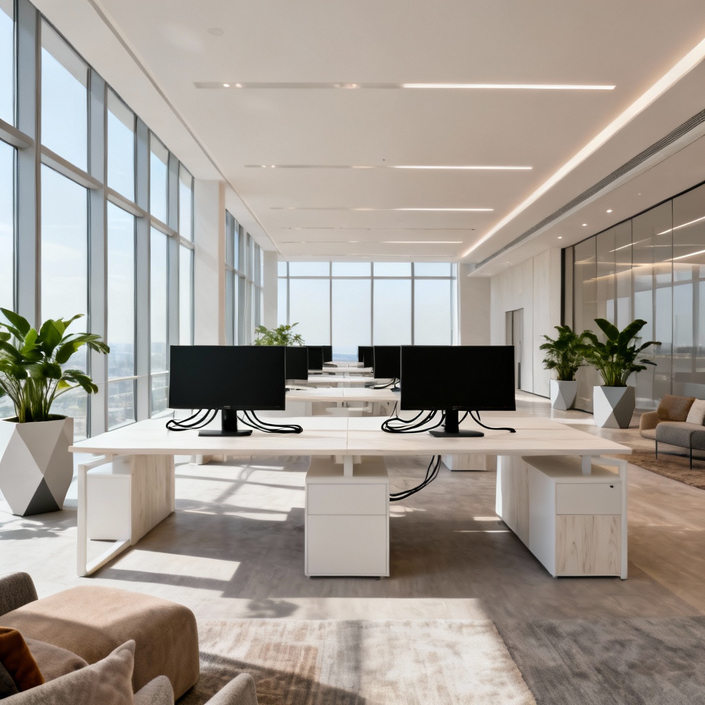 AI modern open-plan office setting with natural light