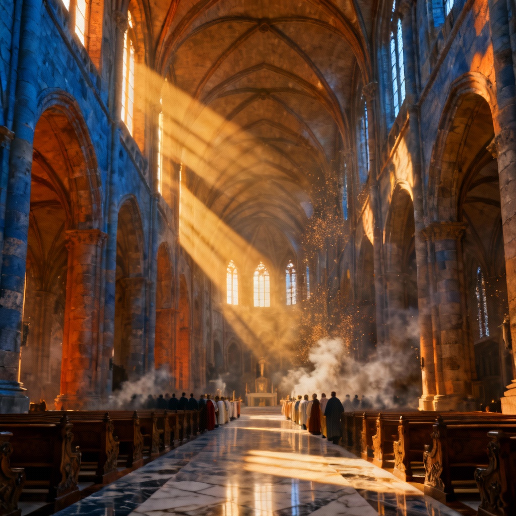 AI cathedral interior with procession