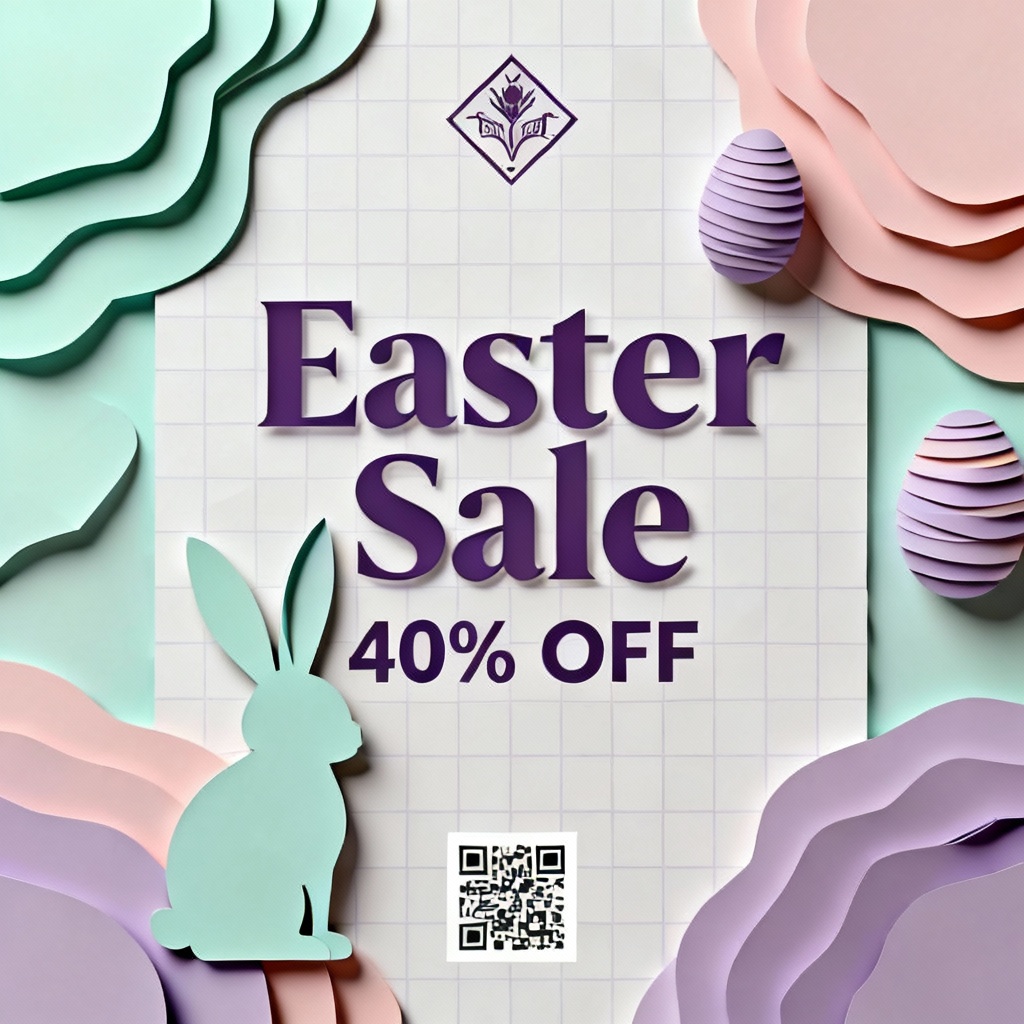 AI easter-promotion-poster pastel paper cut bunny sale
