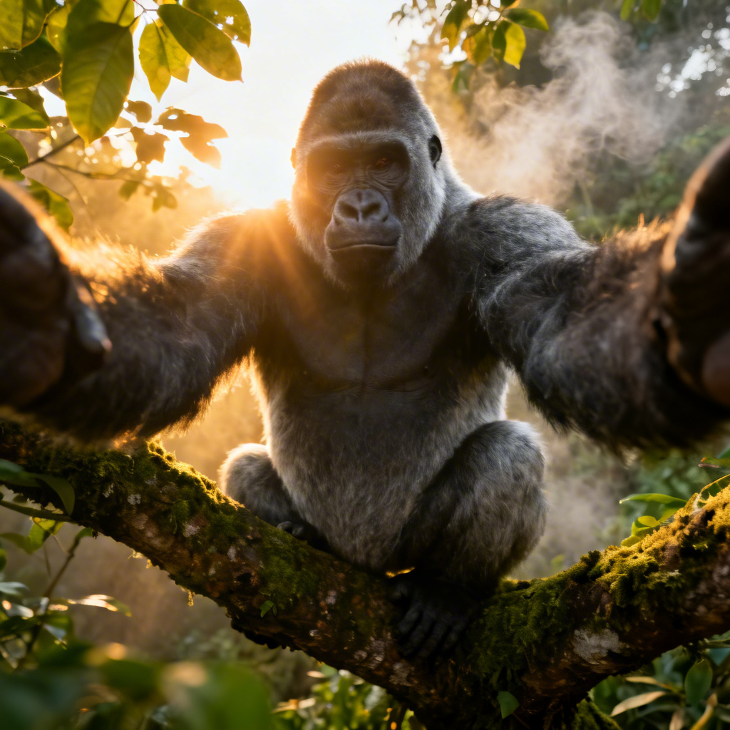 Gorilla vlog intro at sunrise in the rainforest canopy