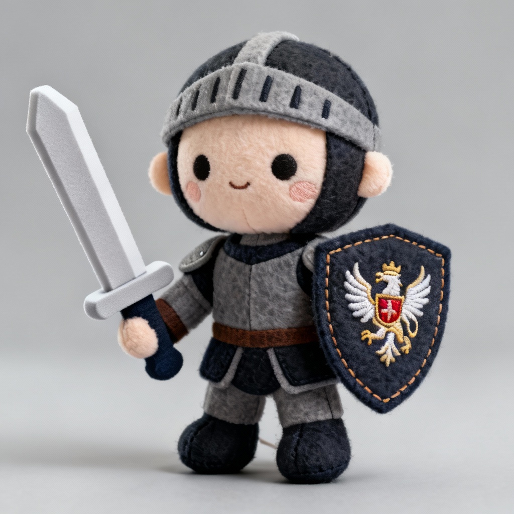 AI plush knight figure with felt armor