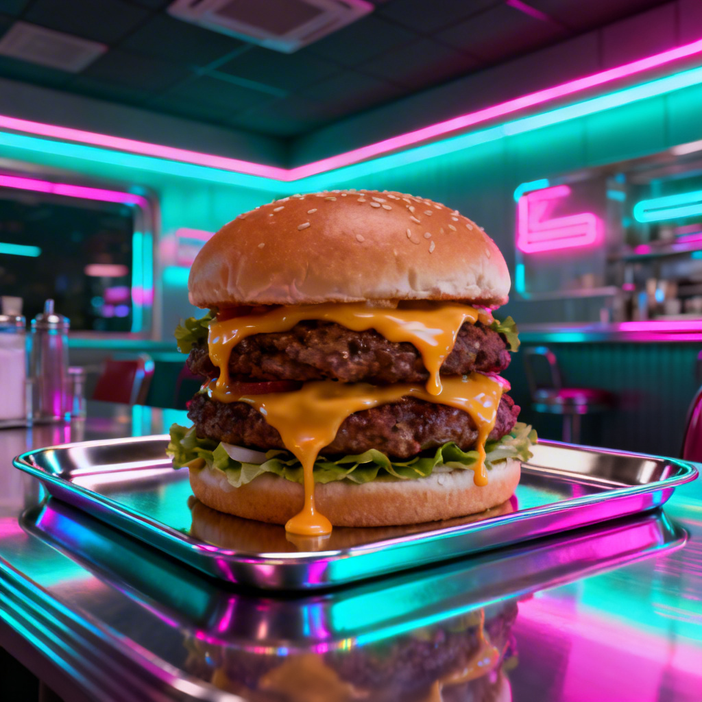 AI cyberpunk burger mukbang image