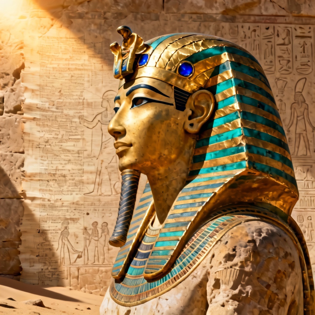 AI Ancient Egypt style portrait of a pharaoh with gold and lapis