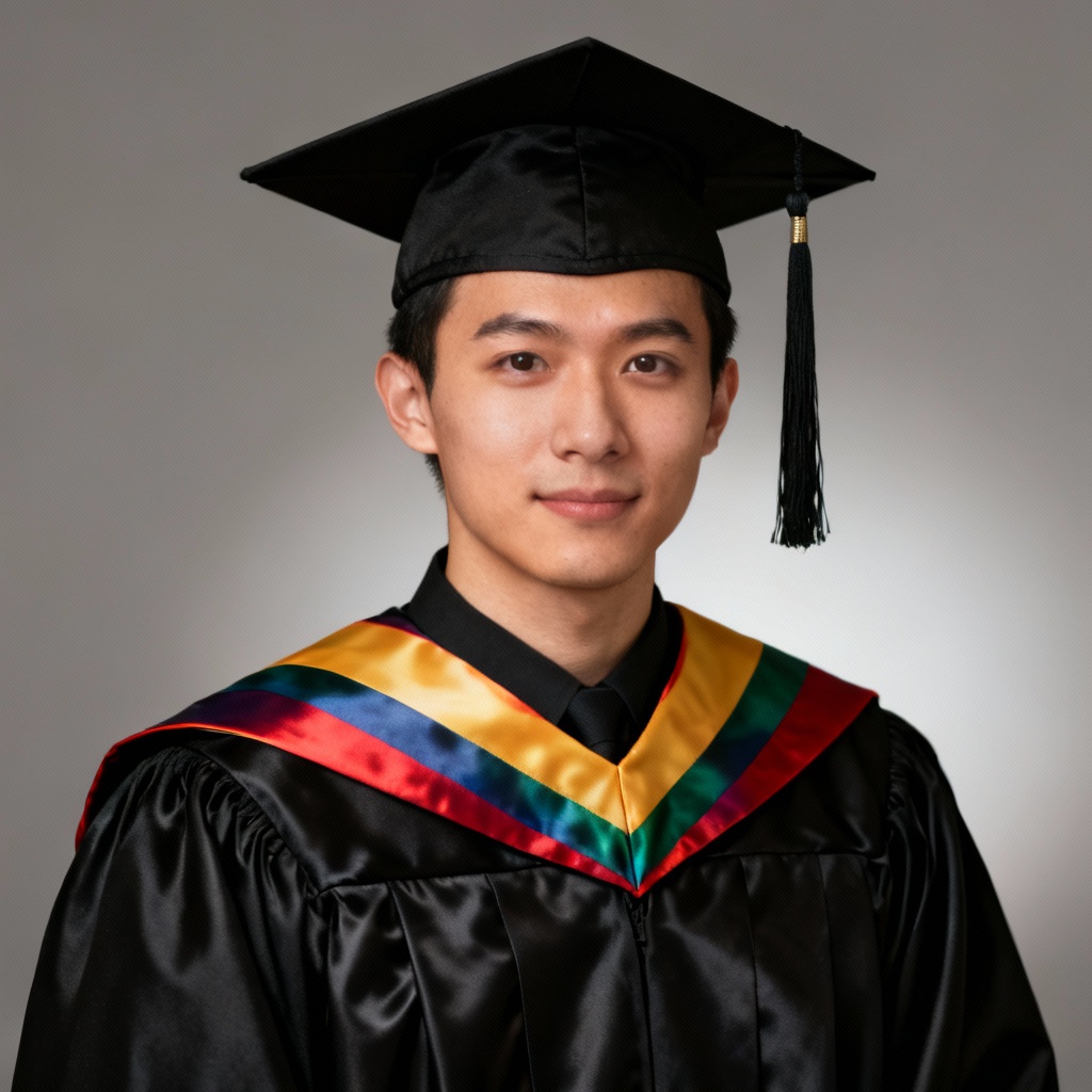 AI academic graduation regalia with hood and cap