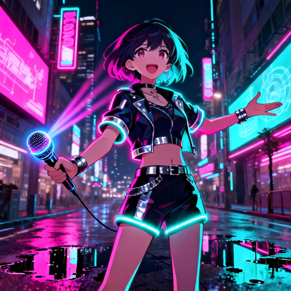 Neon city idol wafu with holographic mic