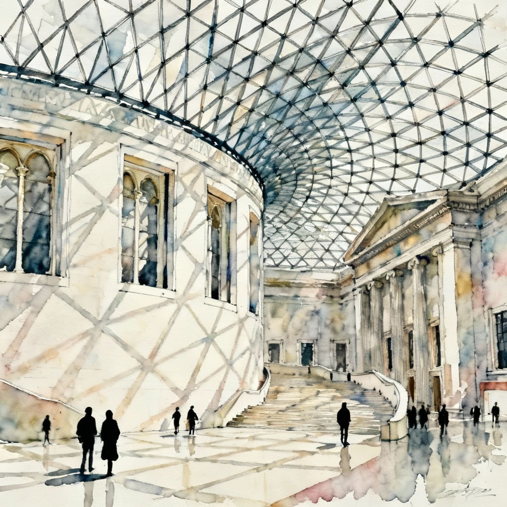 AI British Museum interior sketch style
