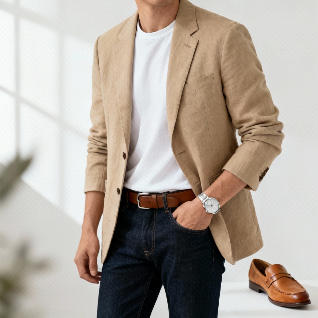 AI smart casual outfit with blazer and jeans