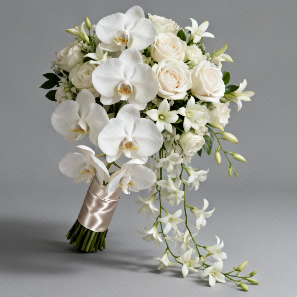 AI cascade wedding bouquet with roses and orchids